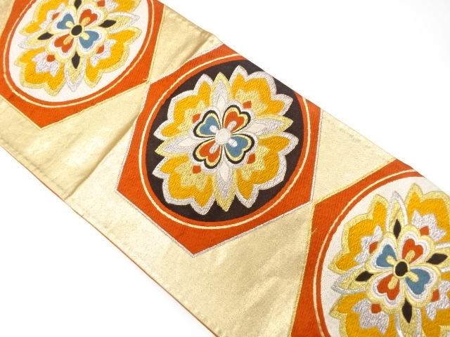 アンティーク　花亀甲模様織り出し袋帯（着用可）